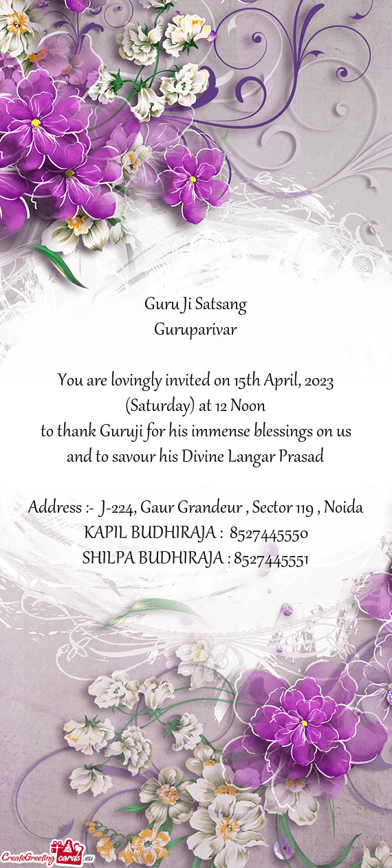 You are lovingly invited on 15th April, 2023 (Saturday) at 12 Noon