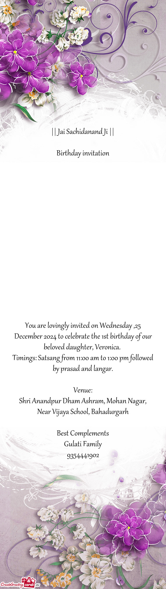 You are lovingly invited on Wednesday ,25 December 2024 to celebrate the 1st birthday of our beloved