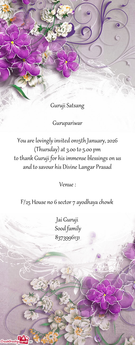 You are lovingly invited on15th January, 2026 (Thursday) at 3.00 to 5.00 pm