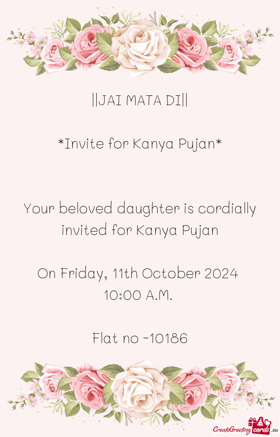 Your beloved daughter is cordially invited for Kanya Pujan