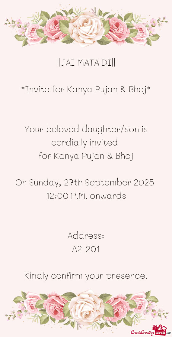 Your beloved daughter/son is cordially invited
