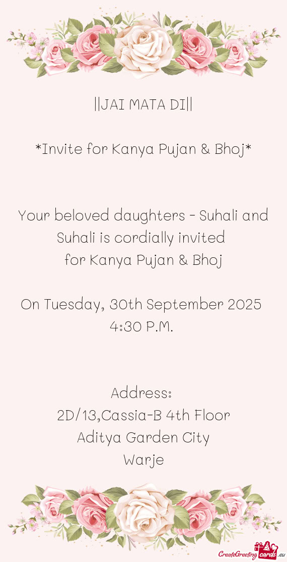 Your beloved daughters - Suhali and Suhali is cordially invited