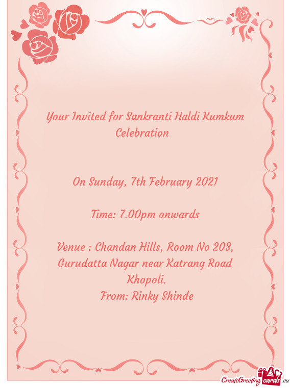 Your Invited for Sankranti Haldi Kumkum Celebration