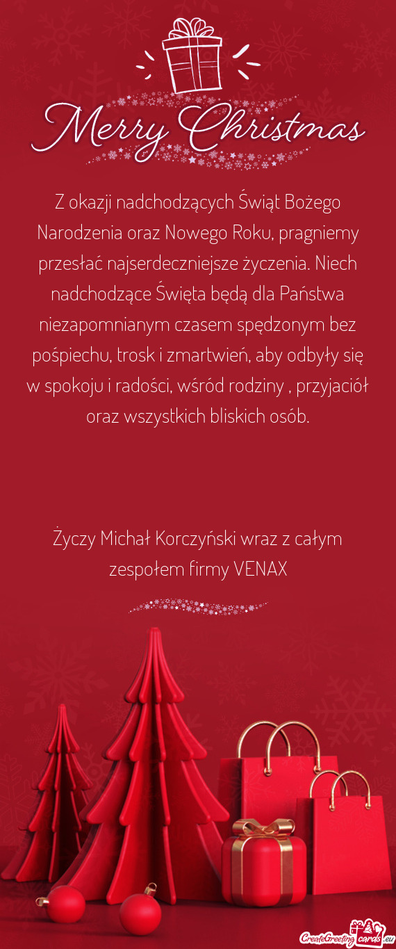 Z okazji nadchodzących Świąt Bożego Narodzenia oraz Nowego Roku, pragniemy przesłać najserdecz