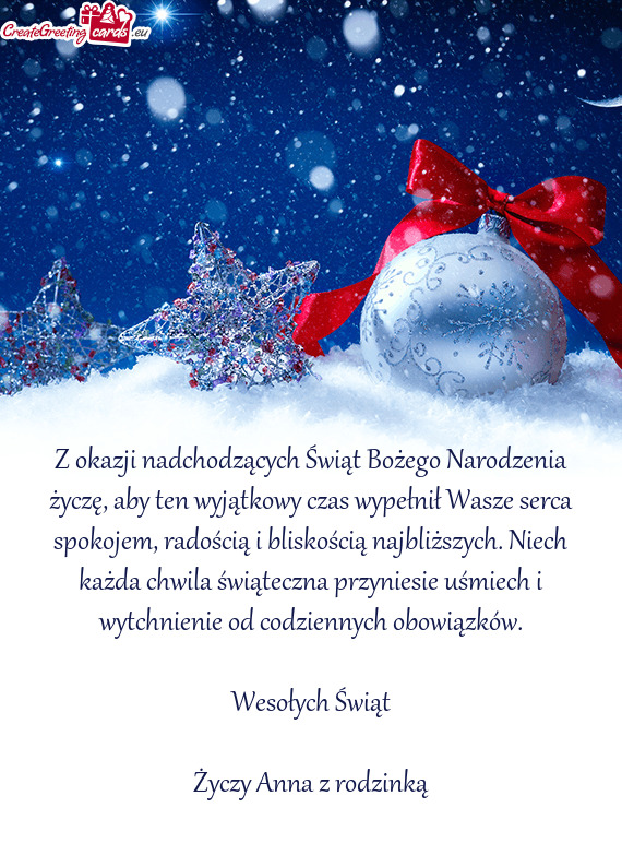 Z okazji nadchodzących Świąt Bożego Narodzenia życzę, aby ten wyjątkowy czas wypełnił Wasze