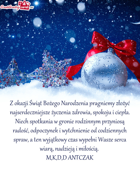 Z okazji Świąt Bożego Narodzenia pragniemy złożyć najserdeczniejsze życzenia zdrowia, spokoju