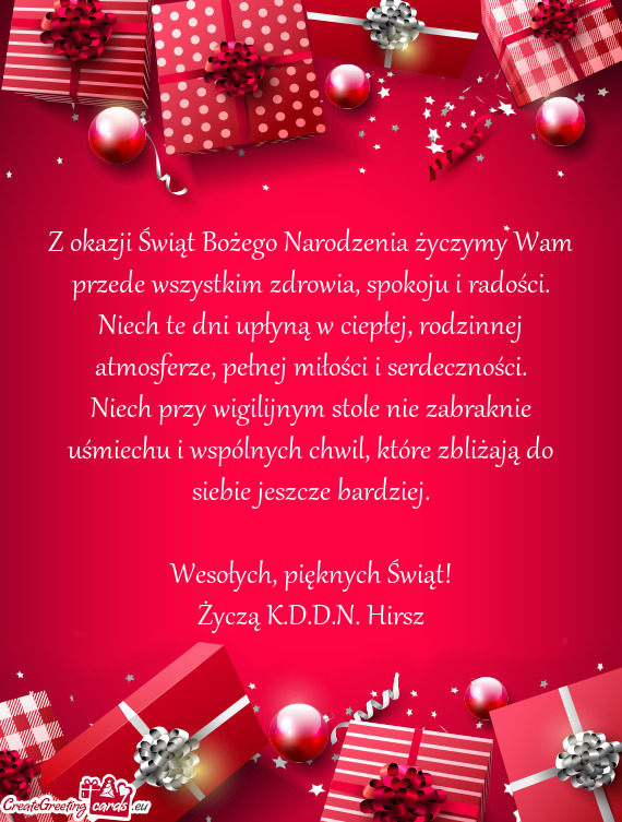 Z okazji Świąt Bożego Narodzenia życzymy Wam przede wszystkim zdrowia, spokoju i radości