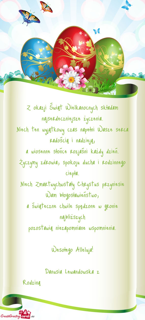 Z okazji Świąt Wielkanocnych składam najserdeczniejsze życzenia