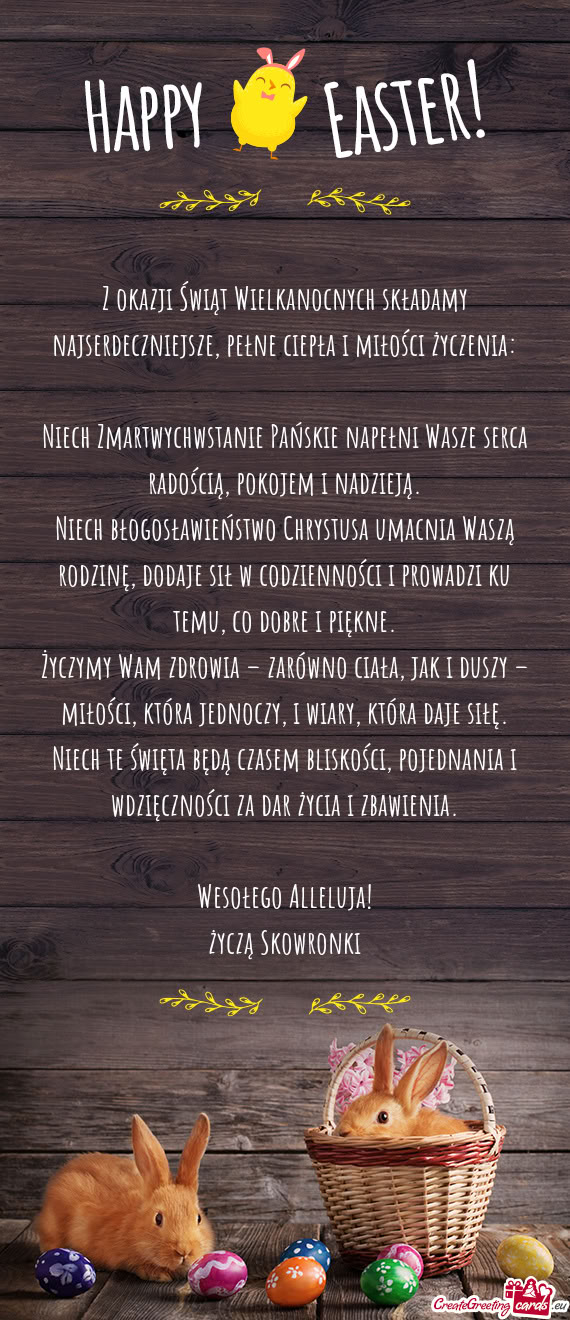 Z okazji Świąt Wielkanocnych składamy najserdeczniejsze, pełne ciepła i miłości życzenia
