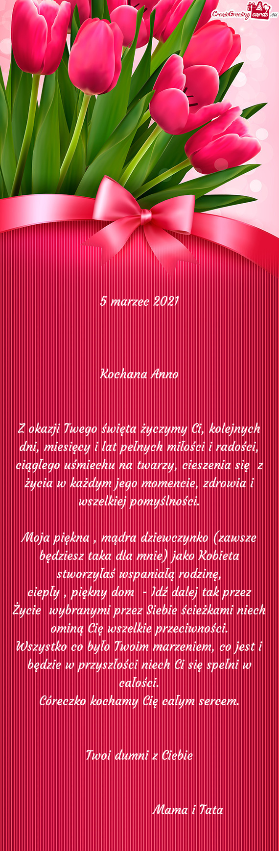 Z okazji Twego święta życzymy Ci, kolejnych dni, miesięcy i lat pełnych miłości i radości, c