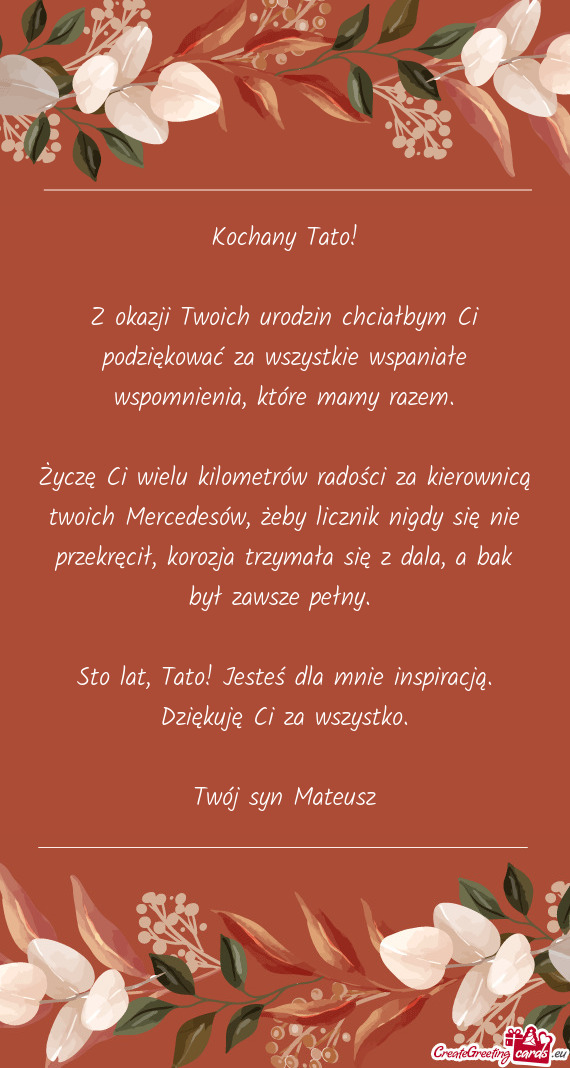 Z okazji Twoich urodzin chciałbym Ci podziękować za wszystkie wspaniałe wspomnienia, które mamy