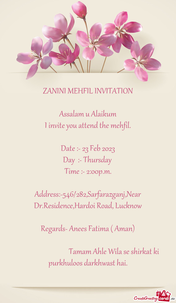 ZANINI MEHFIL INVITATION