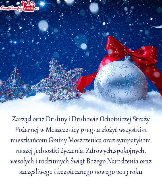 Zarząd oraz Druhny i Druhowie Ochotniczej Straży Pożarnej w Moszczenicy pragna złożyć wszystki