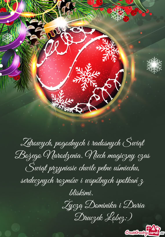 Zdrowych, pogodnych i radosnych Świąt Bożego Narodzenia. Niech magiczny czas Świąt przyniesie c