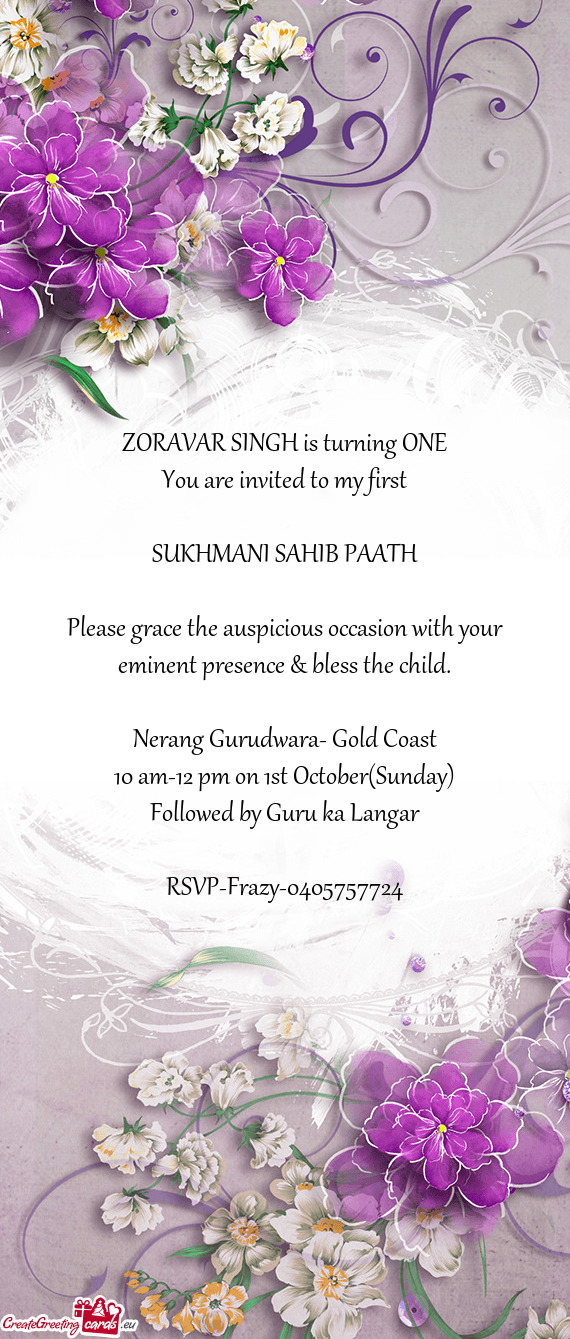 ZORAVAR SINGH is turning ONE